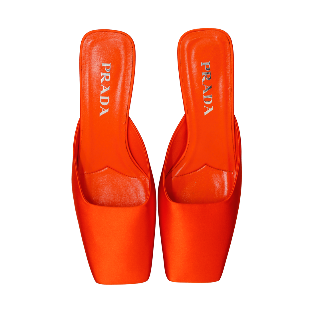 Prada Orange Satin Square Toe Mules Size 36.5